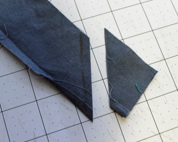 trim the strips to one quarter inch beyond line