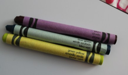 crayola crayons plum blue green green yellow